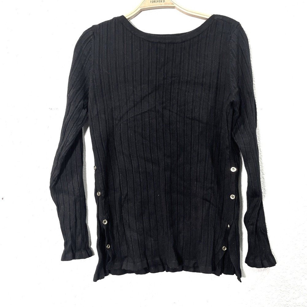Croft & Barrow Womens Long Sleeve‎ Ribbed Knit Top Sz L Black Side Button Chic